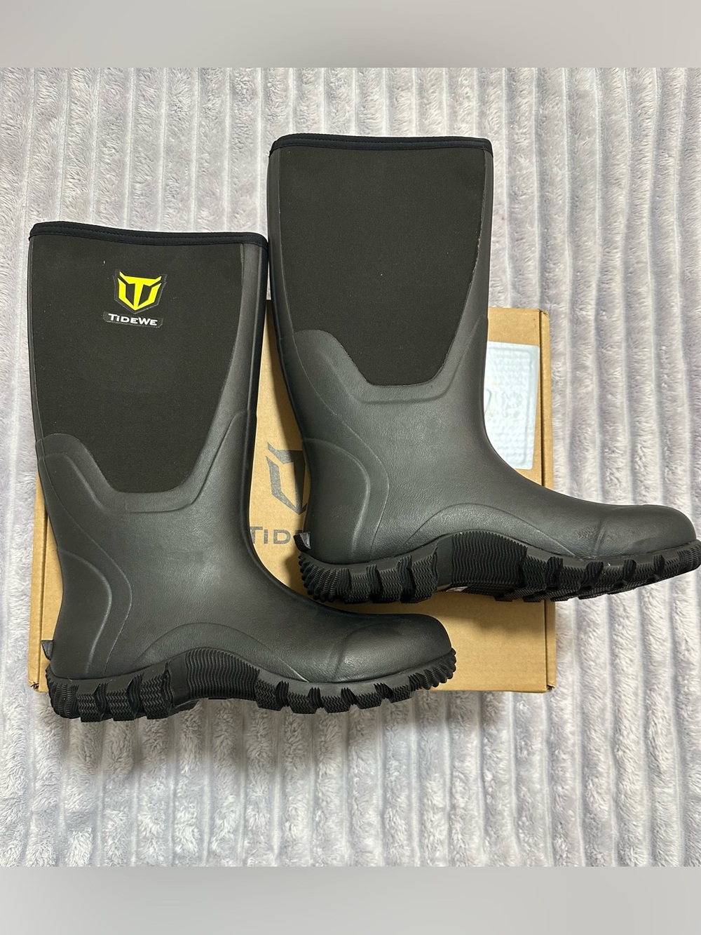 Tidewe Men's Black Waterproof Rain & Snow Boots